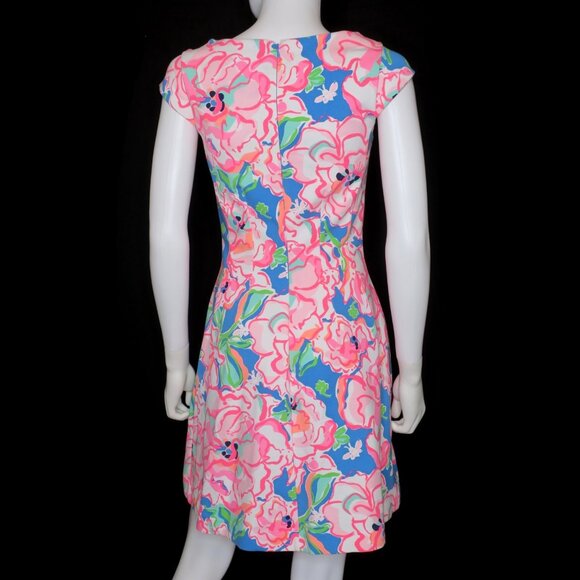 LILLY PULITZER Pink Briella Dress Lucky Charm Cap Sleeve Stretch Floral Small - Picture 2 of 6